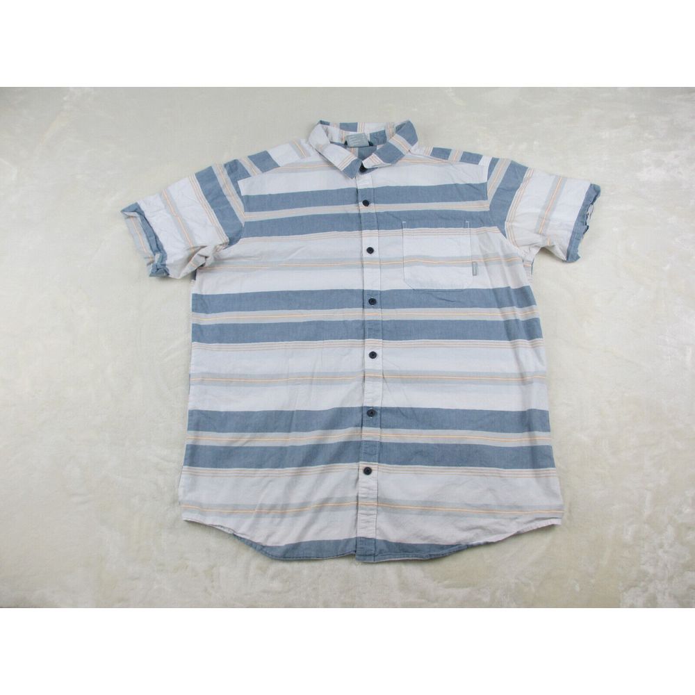 Columbia Shirt Mens Extra Large White‎ Striped Button Up Camp Outdoors Casual*